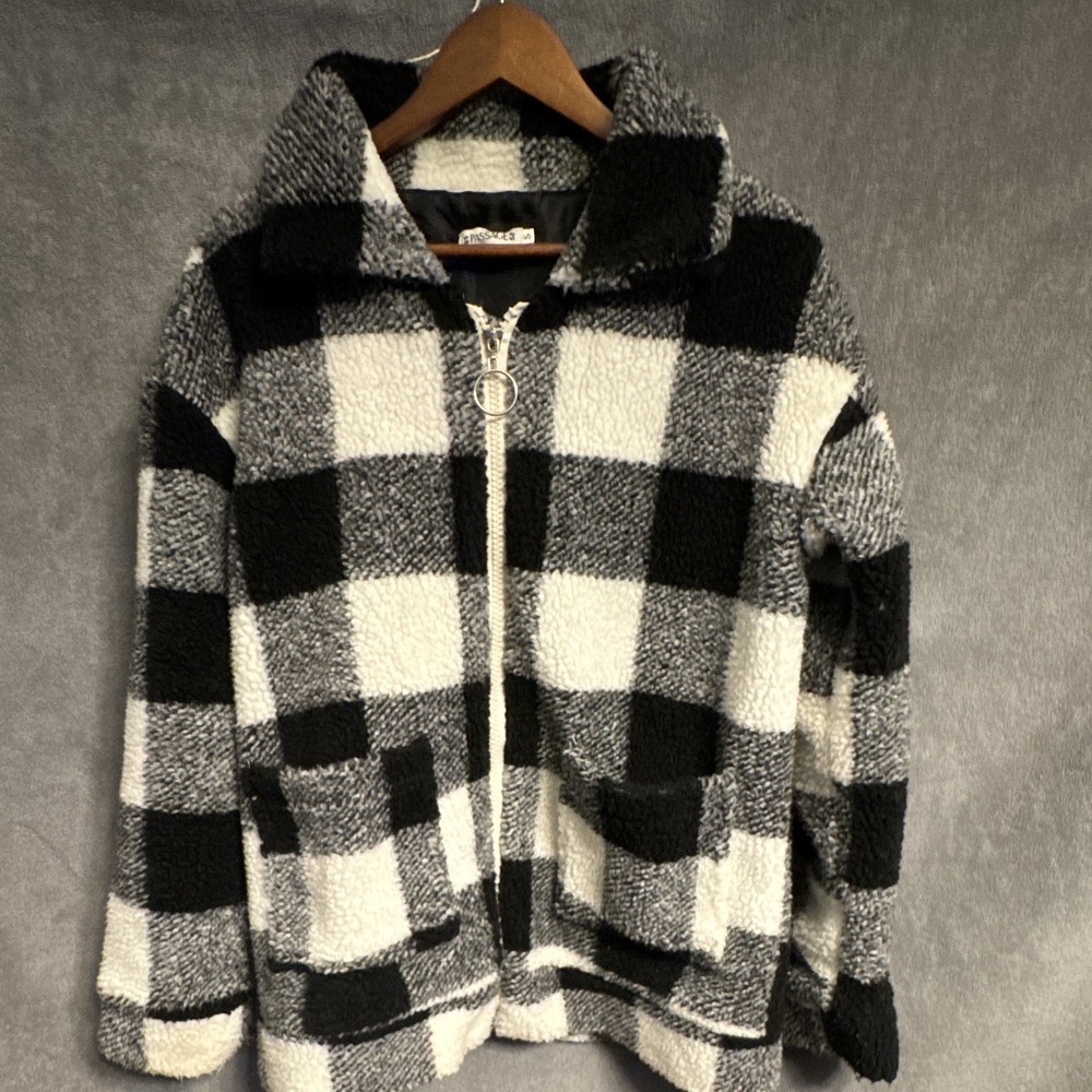 Passage Women's S Black White Gray Plaid Full Zip Jacket w/ Pockets